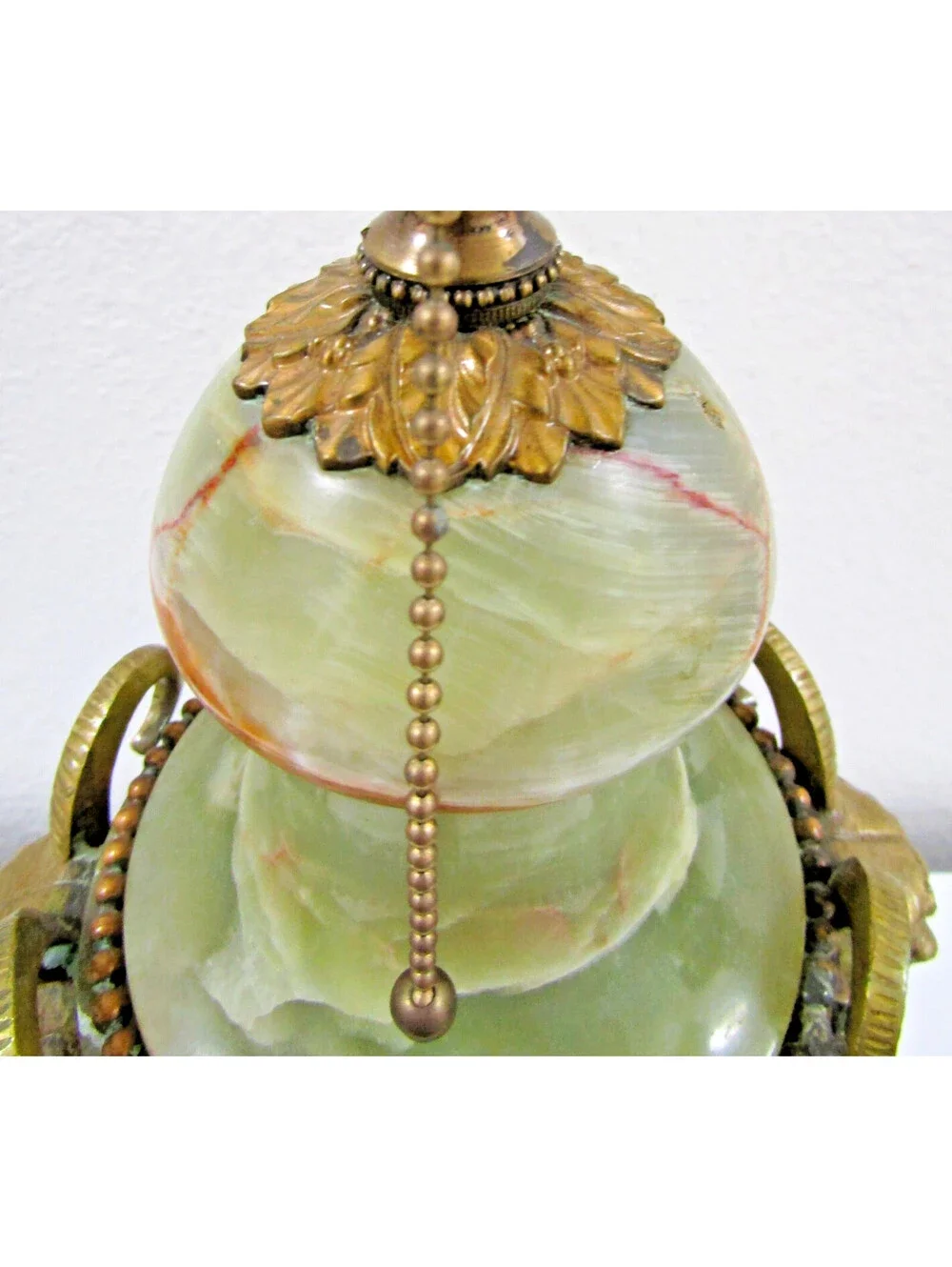 French Neoclassical Green Onyx Gilt Bronze Garland and Satyr Mounts Table Lamp